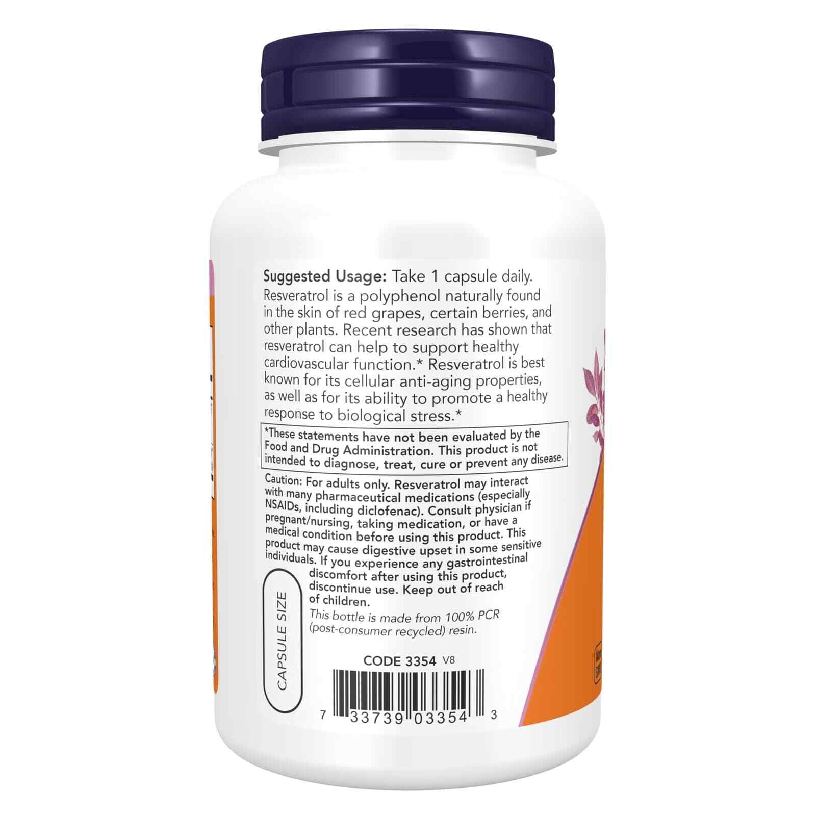 NOW FOODS Resveratrol 200 mg 120 Veg Capsules