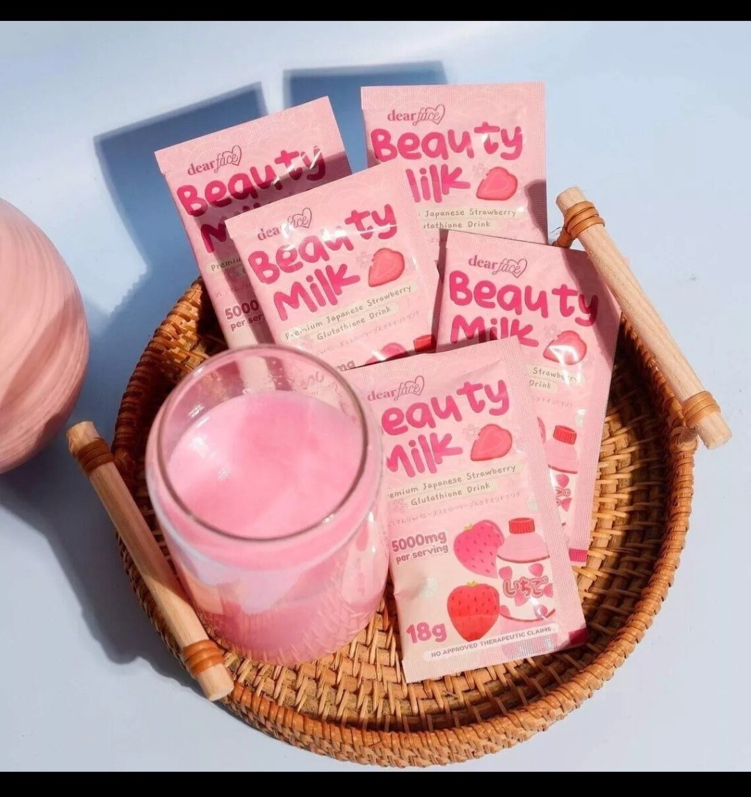 Dear Face Beauty Milk Japanese Collagen STRAWBERRY Drink, 10 Sachets X 18g