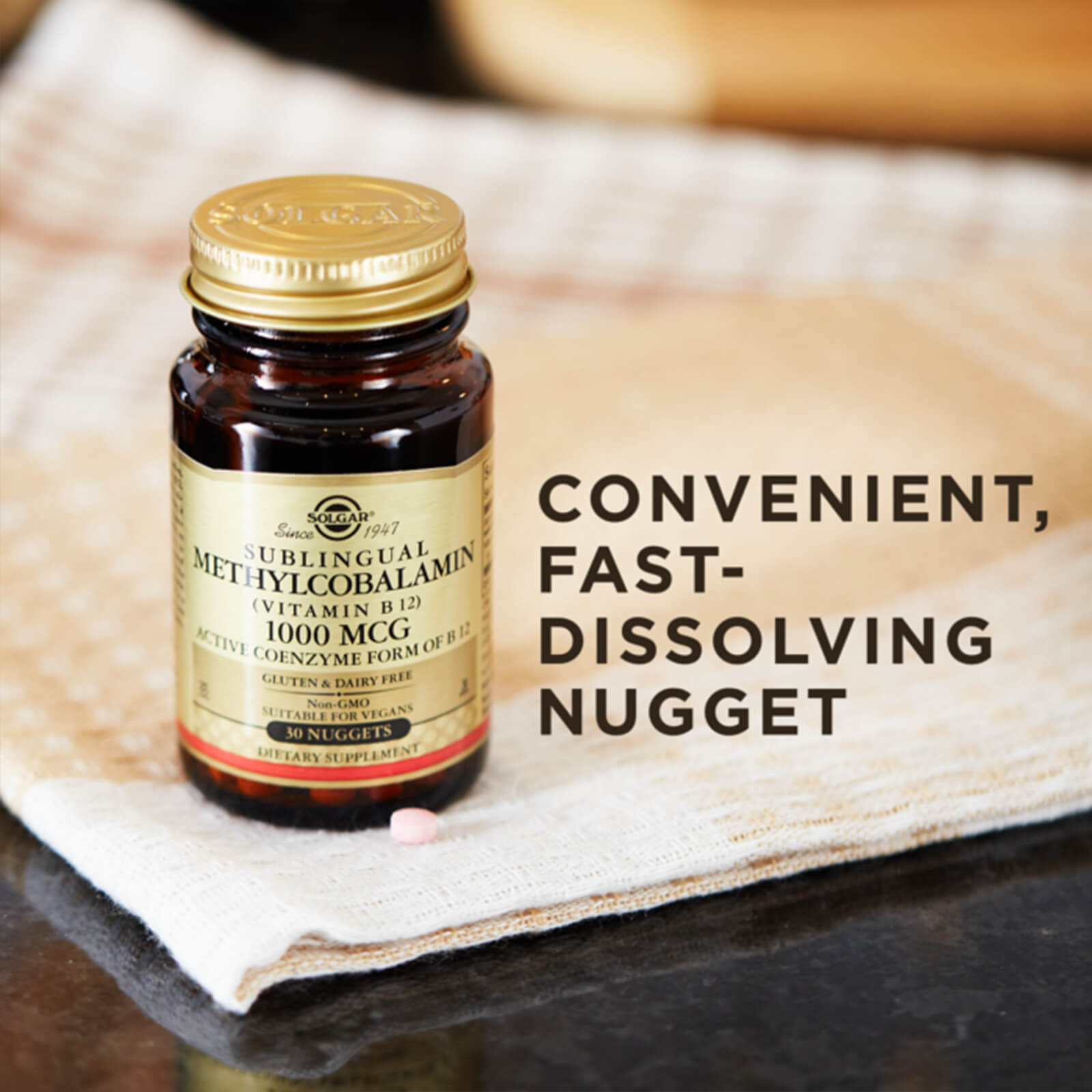 Solgar Methylcobalamin (Vitamin B12) 1000 mcg 30 Nuggets, Energy metabolism