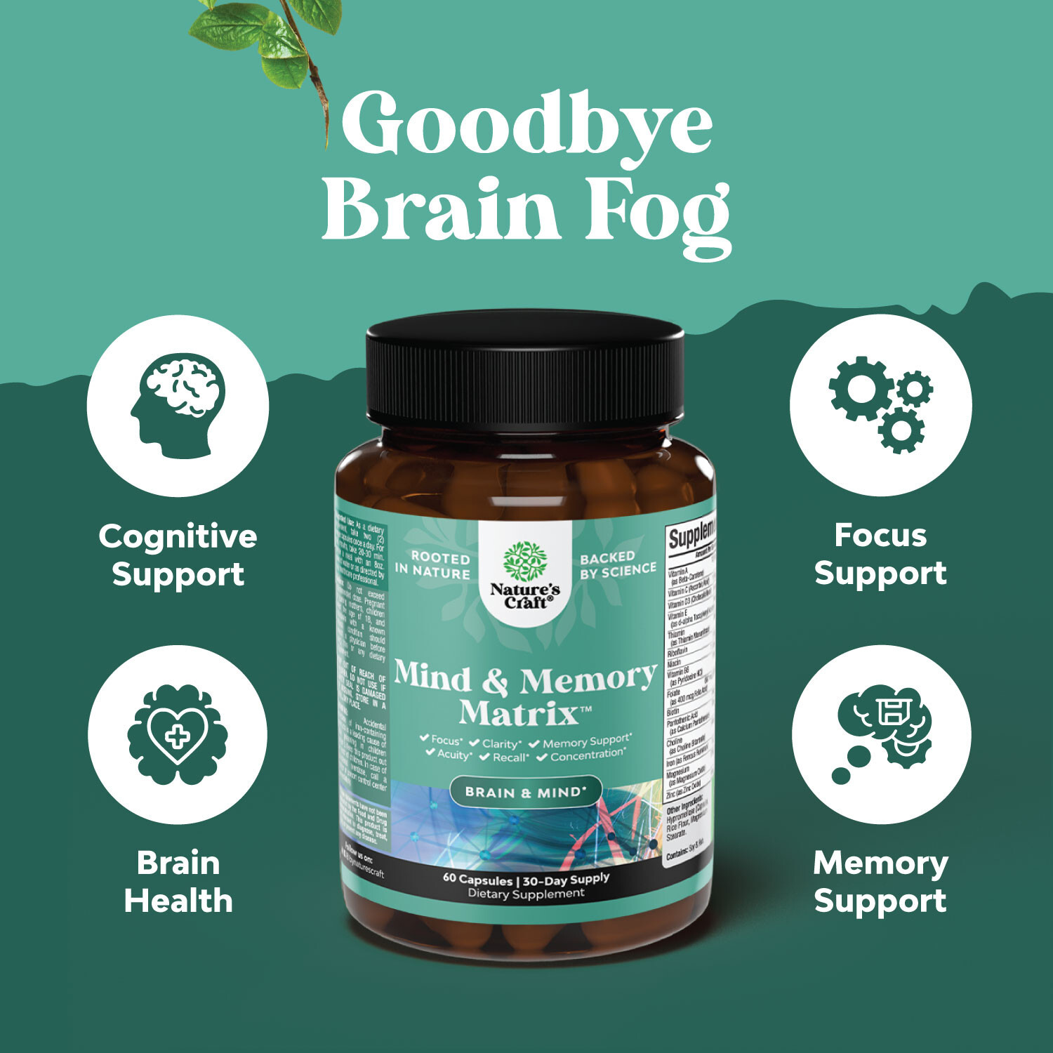 Advanced Brain Supplement for Memory and Focus – Nootropics Brain Support 60ct