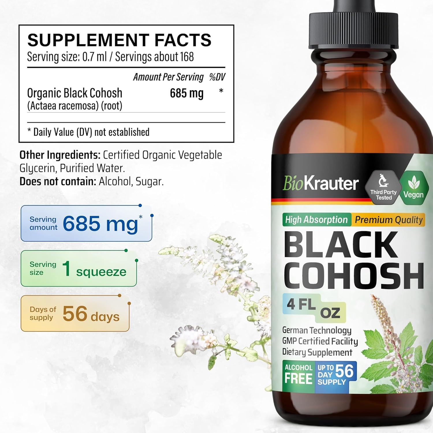 BIO KRAUTER® Perimenopause&Menopause Supplements for Women 4 Fl.Oz 56-Day Supply