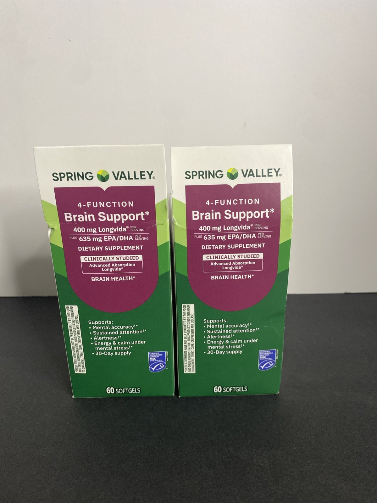 (2) Spring Valley 4 Function Brain Support Dietary Supplement 60 Count Exp 02/27