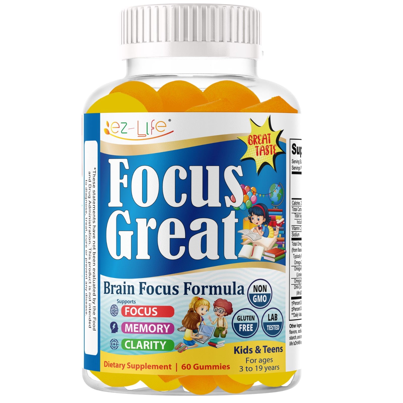 Focus Great Children DHA Gummies – Omega 3 for Kids-Focus Gummies for Teens-60