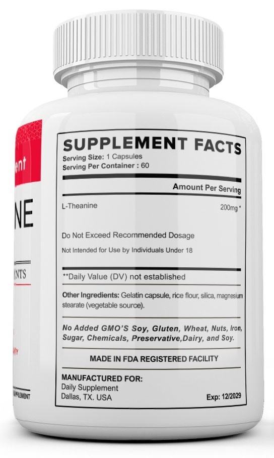 L-Theanine 200mg, 180 Capsules Double Strength Non-GMO, Gluten Free USA MADE