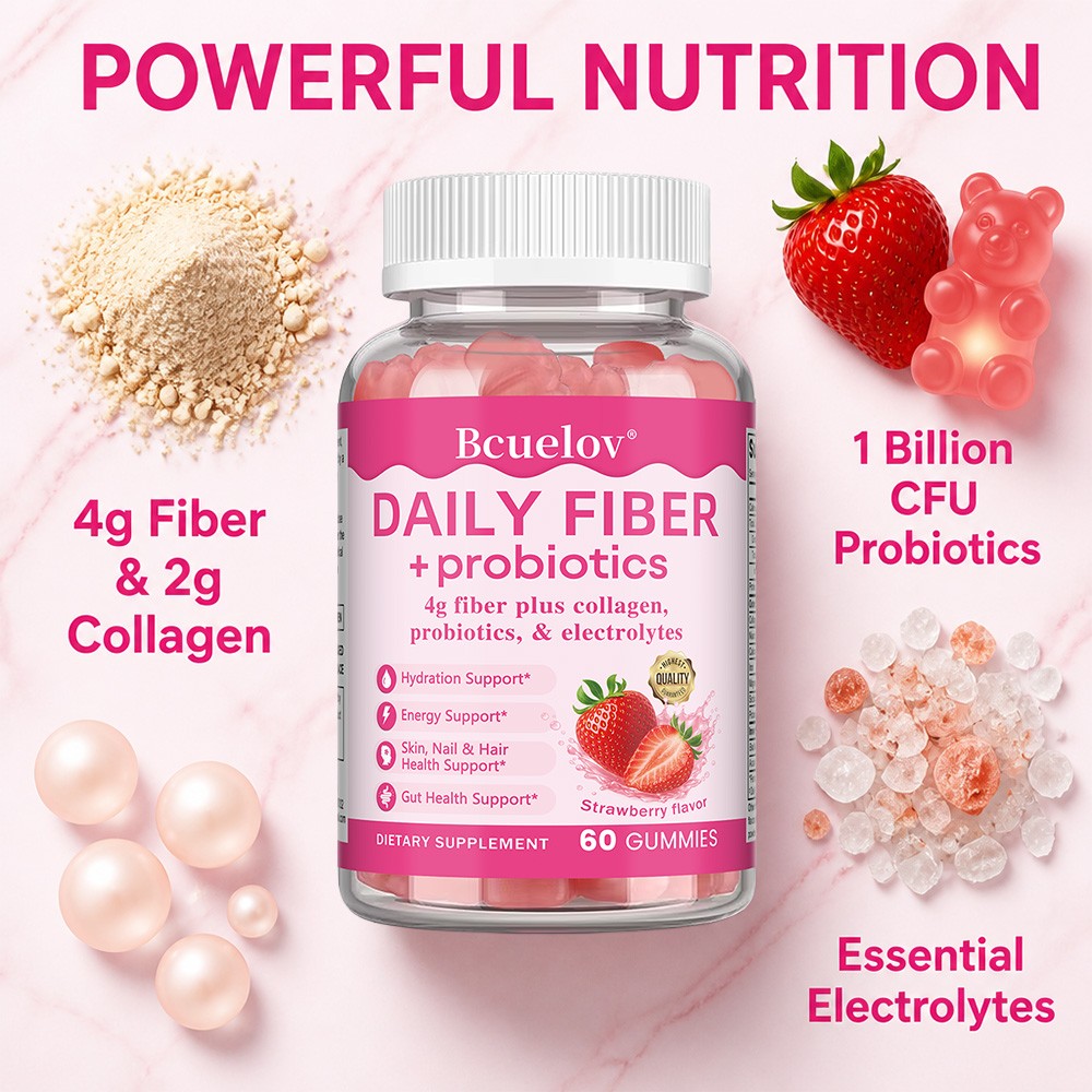 Daily Fiber Probiotics 4 G Collagen Electrolytes 60 Gummies Support Supplement
