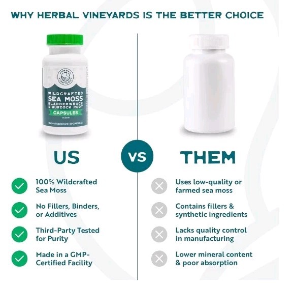 Herbal Vineyards Sea Moss 1500mg 60 Capsules Bladderwrack & Burdock Vegan