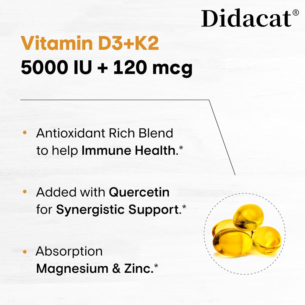 Multivitamin D3+K2 Supplement Strengthen Bone Teeth Muscle&Support Immune 120Cap