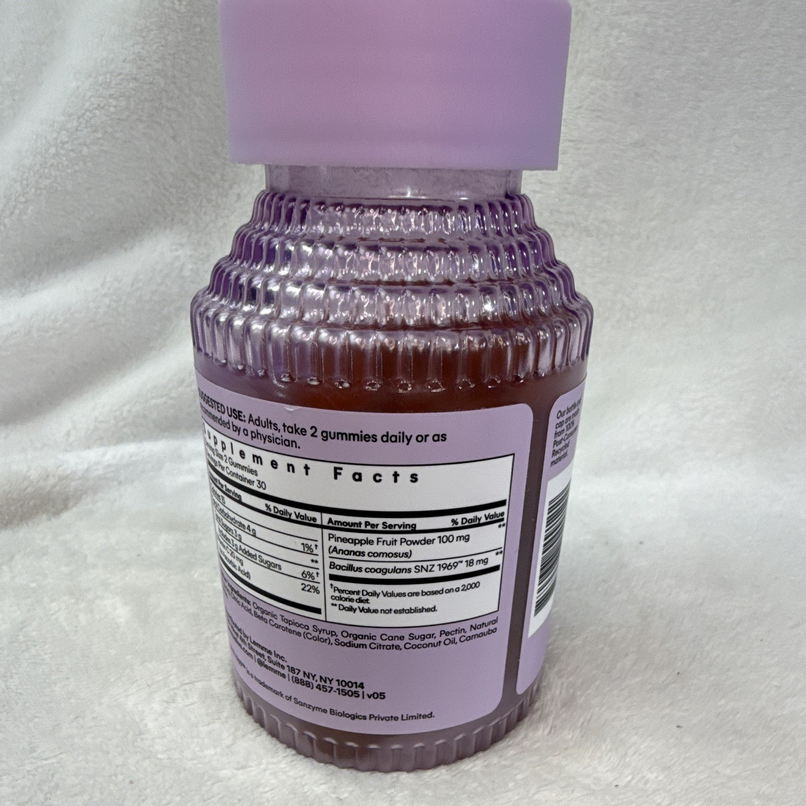Lemme PURR Vaginal Probiotic Gummies Pineapple + Vitamin C 60 Count