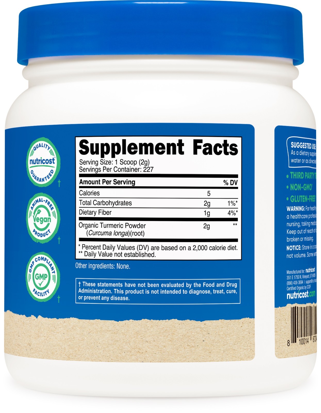 Nutricost Organic Turmeric Powder 1 LB (16oz) – Food Grade, Gluten Free, Non-GMO