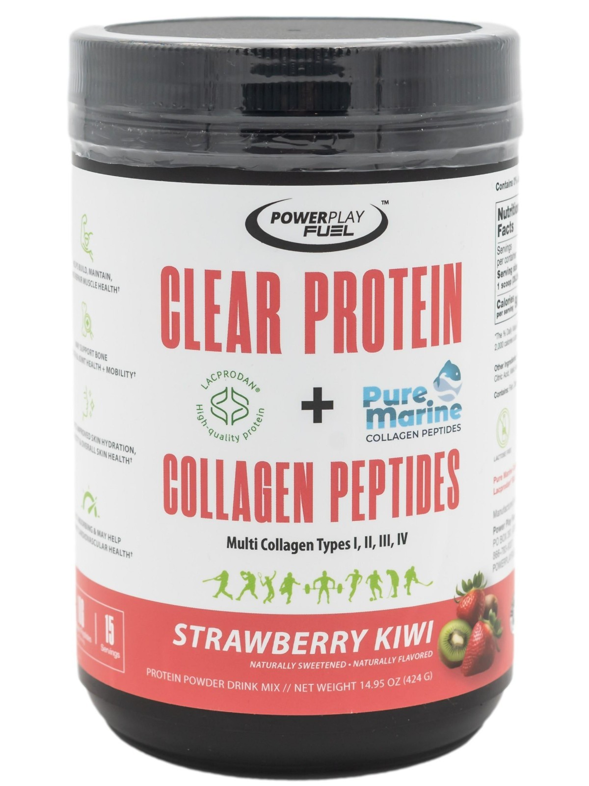 POWER PLAY FUEL Clear Protein & Collagen Peptides Powder – Strawberry Kiwi