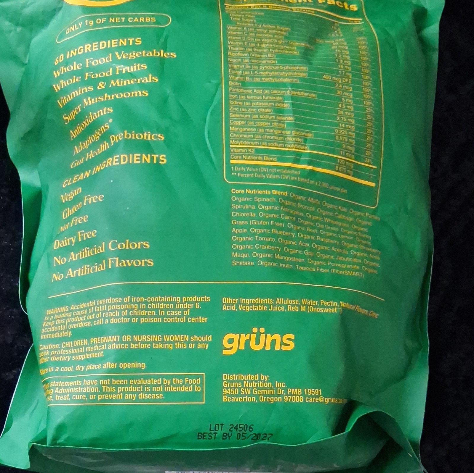 grüns Superfoods Greens Gummies Sugar-Free Vegan 60 Count Exp 05/2027