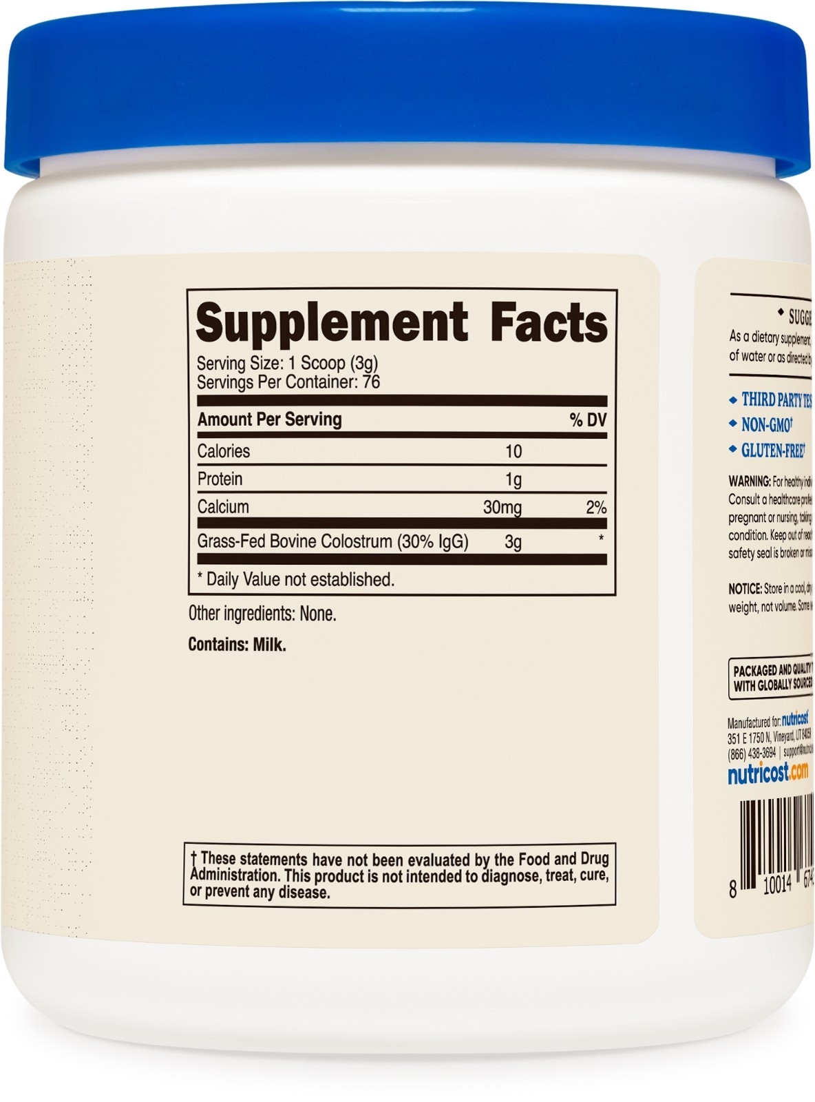 Nutricost Colostrum Powder 8 oz, Lactoferrin and Minimum 30% Immunoglobulins