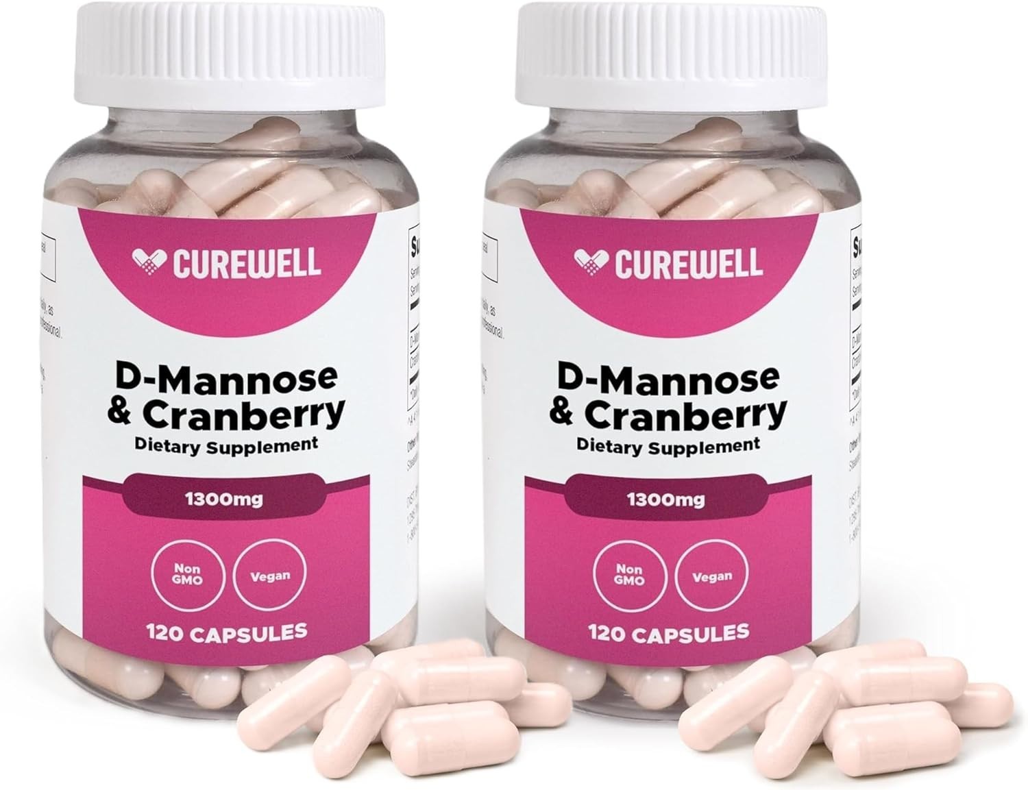 CUREWELL D-Mannose & Cranberry 1300mg (120 Capsules) Vegan & Non-GMO | Pack of 2