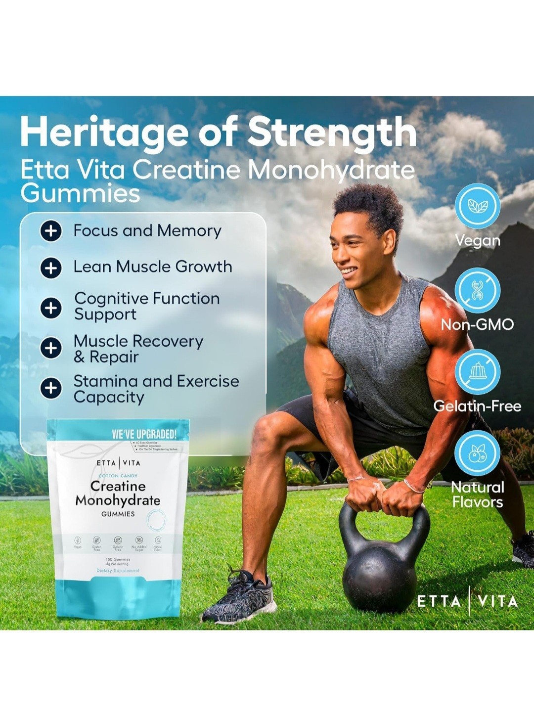 Etta Vita Cotton Candy Creatine Monohydrate Gummies (5g) 150 Gummies EXP 2/27