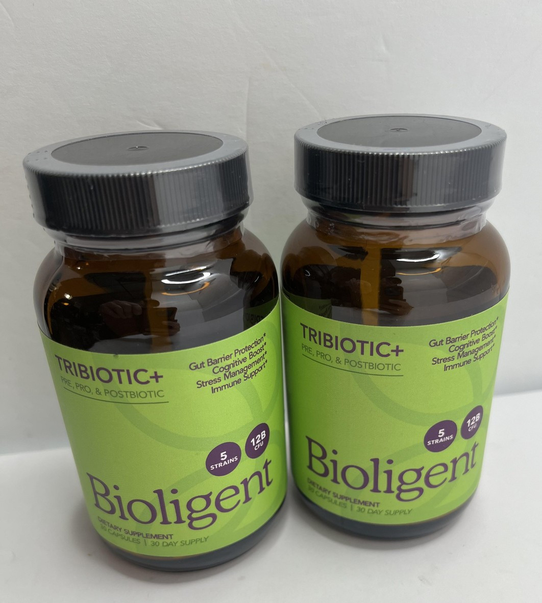Bioligent 2pk TRIBIOTIC+ 30 Caps Pre Pro Postbiotic Gut Brain Immune Exp 05/27