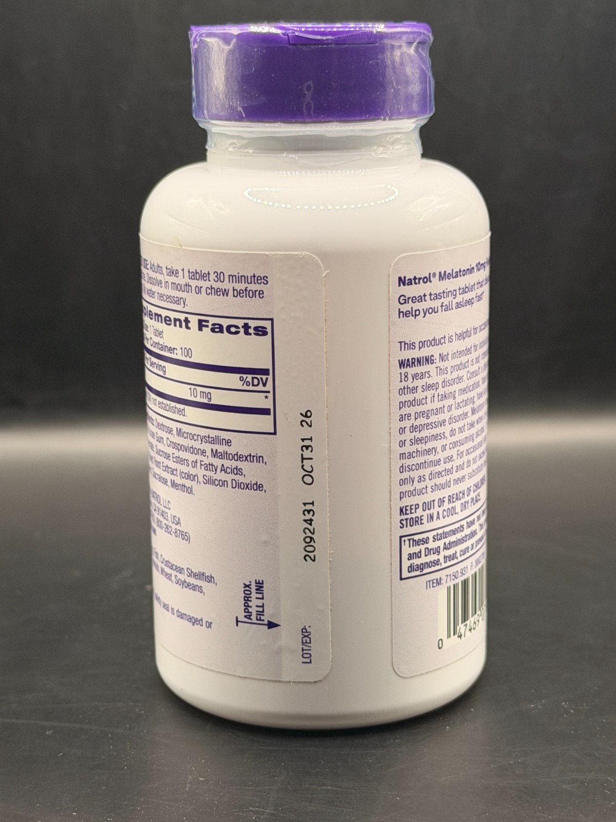 Melatonin 10mg – Strawberry Flavor – 100 Fast Dissolve Tablets Exp 10/31/2026