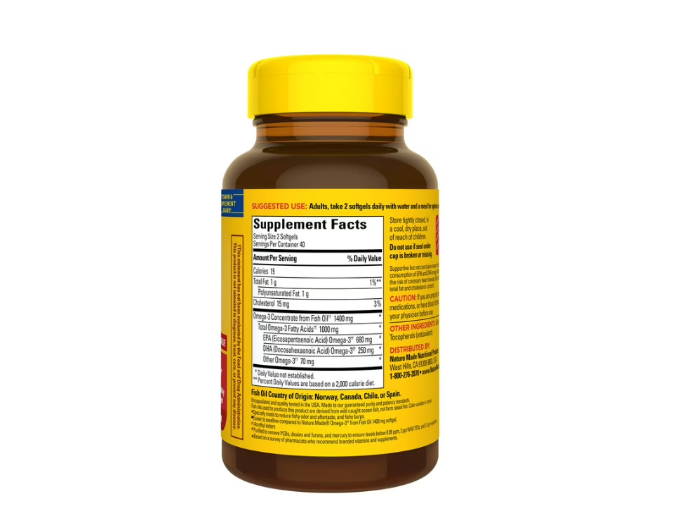 Nature Made Burp-Less Omega-3 from Fish Oil 1400 Mg Minis Softgels, 80 Count