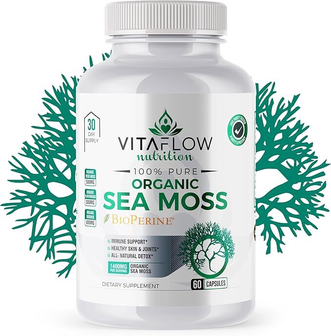 PREMIUM ORGANIC SEA MOSS CAPSULES 60PCS 1400MG PER SERVING PREBIOTIC SUPER FOOD