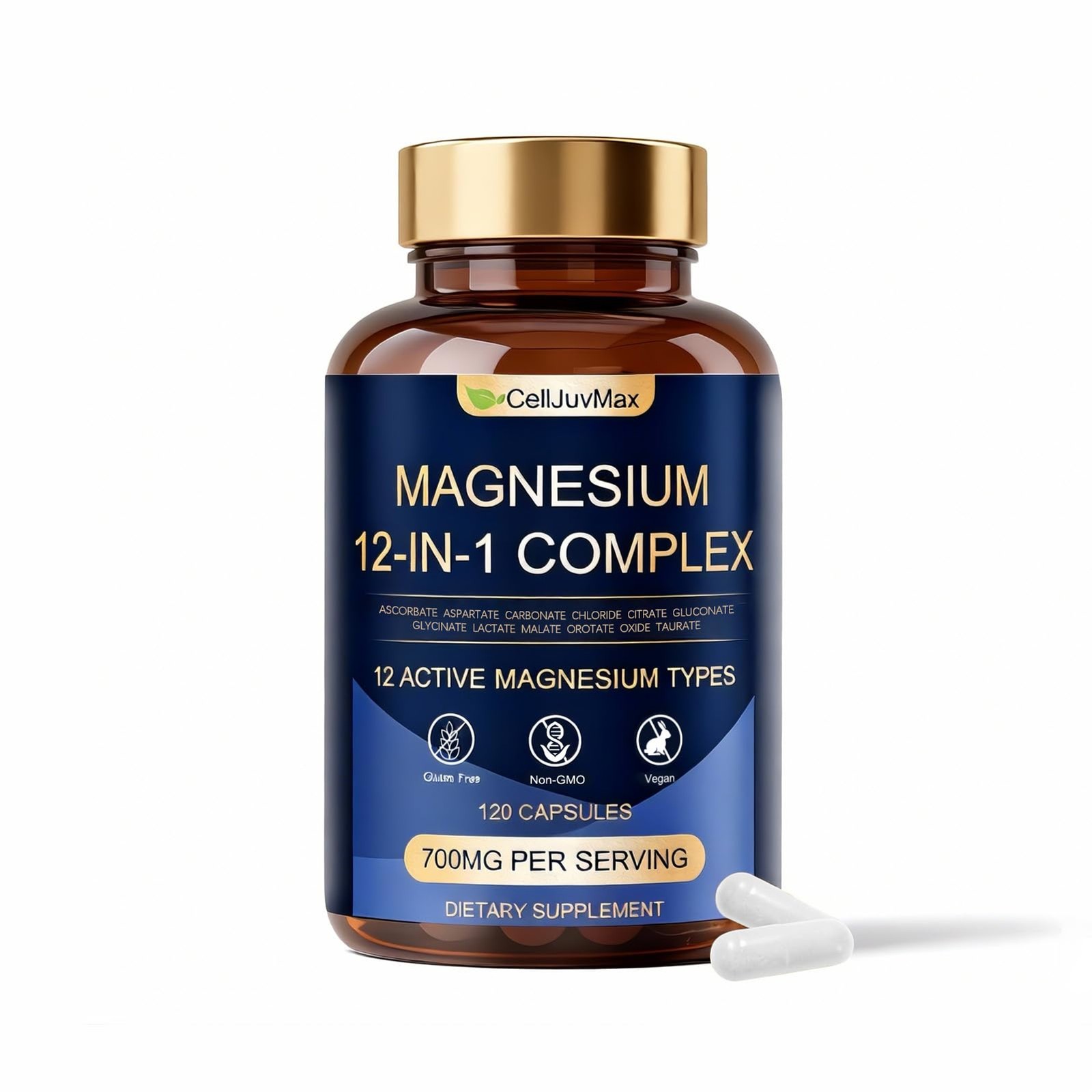 Magnesium 12-in-1 Complex 700mg, with Glycinate & Citrate, Vegan Supplement for