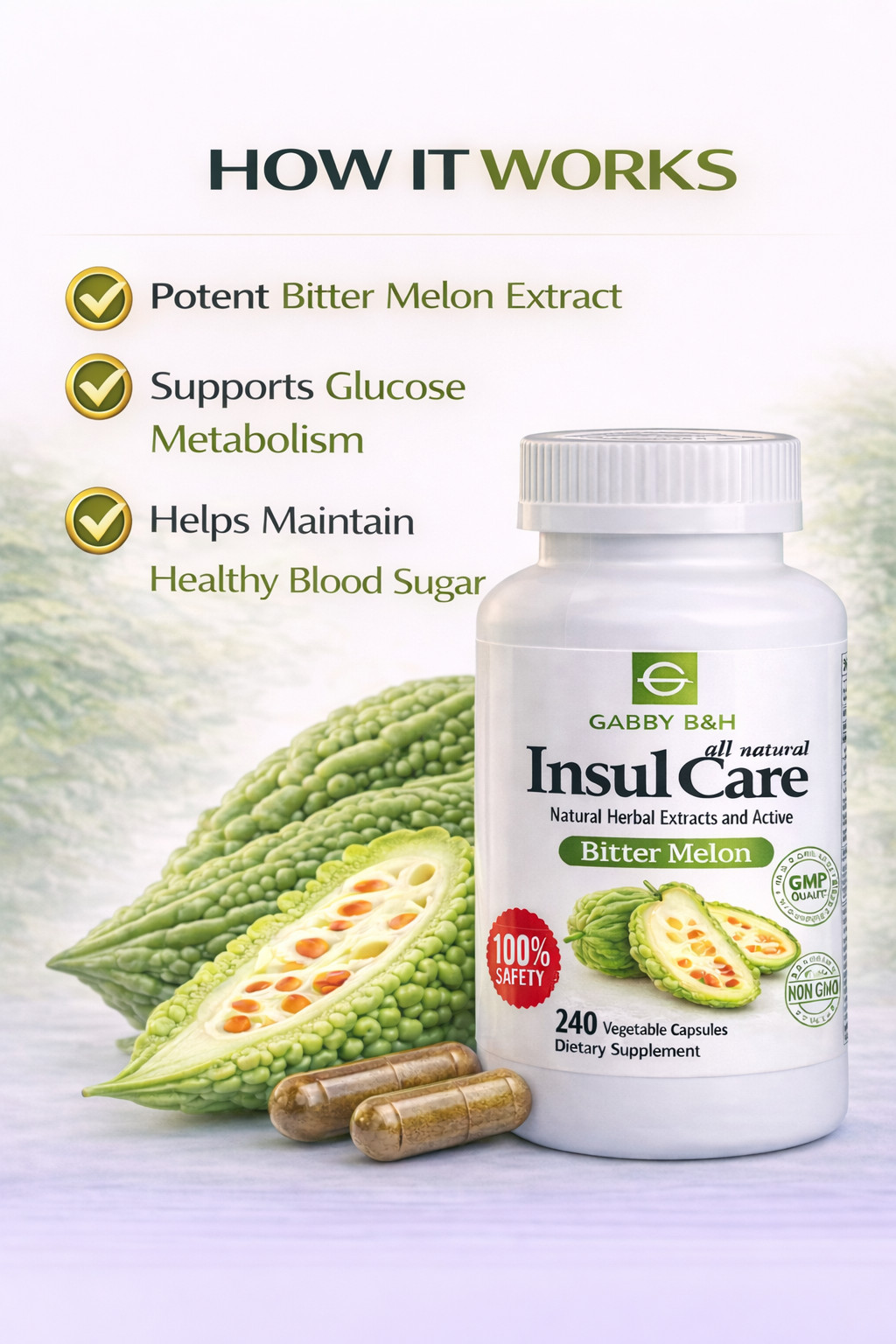 Insul Care Bitter Melon 500mg 240 Capsules Blood Sugar Support 10X Concentrated
