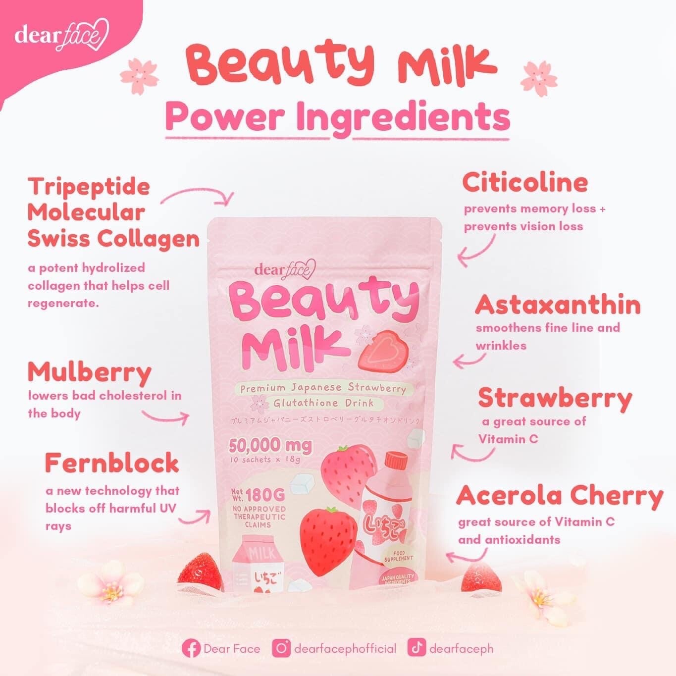 Dear Face Beauty Milk Japanese Collagen STRAWBERRY Drink(Louise Beauty Box 🇺🇸)