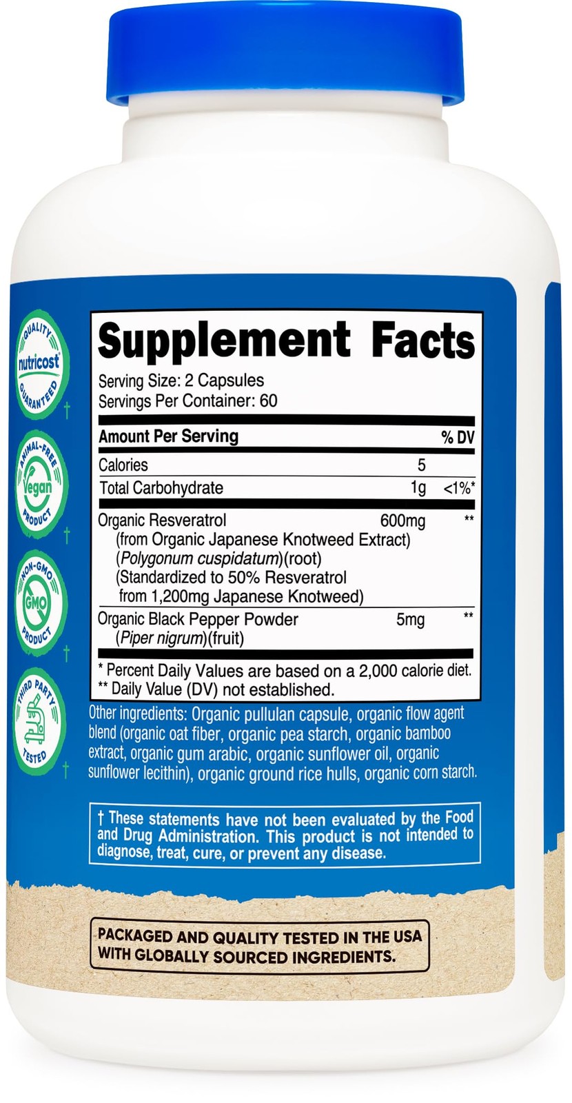 Nutricost Organic Resveratrol (600mg) 120 Capsules – 120 Count (Pack of 1)