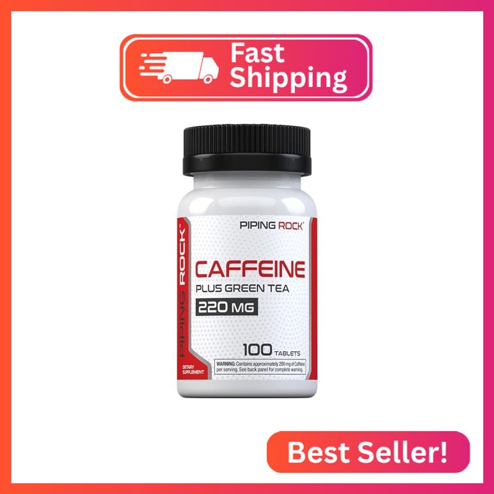Piping Rock Caffeine Pills 200mg | 100 Tablets | with Green Tea Extract | Non-GM
