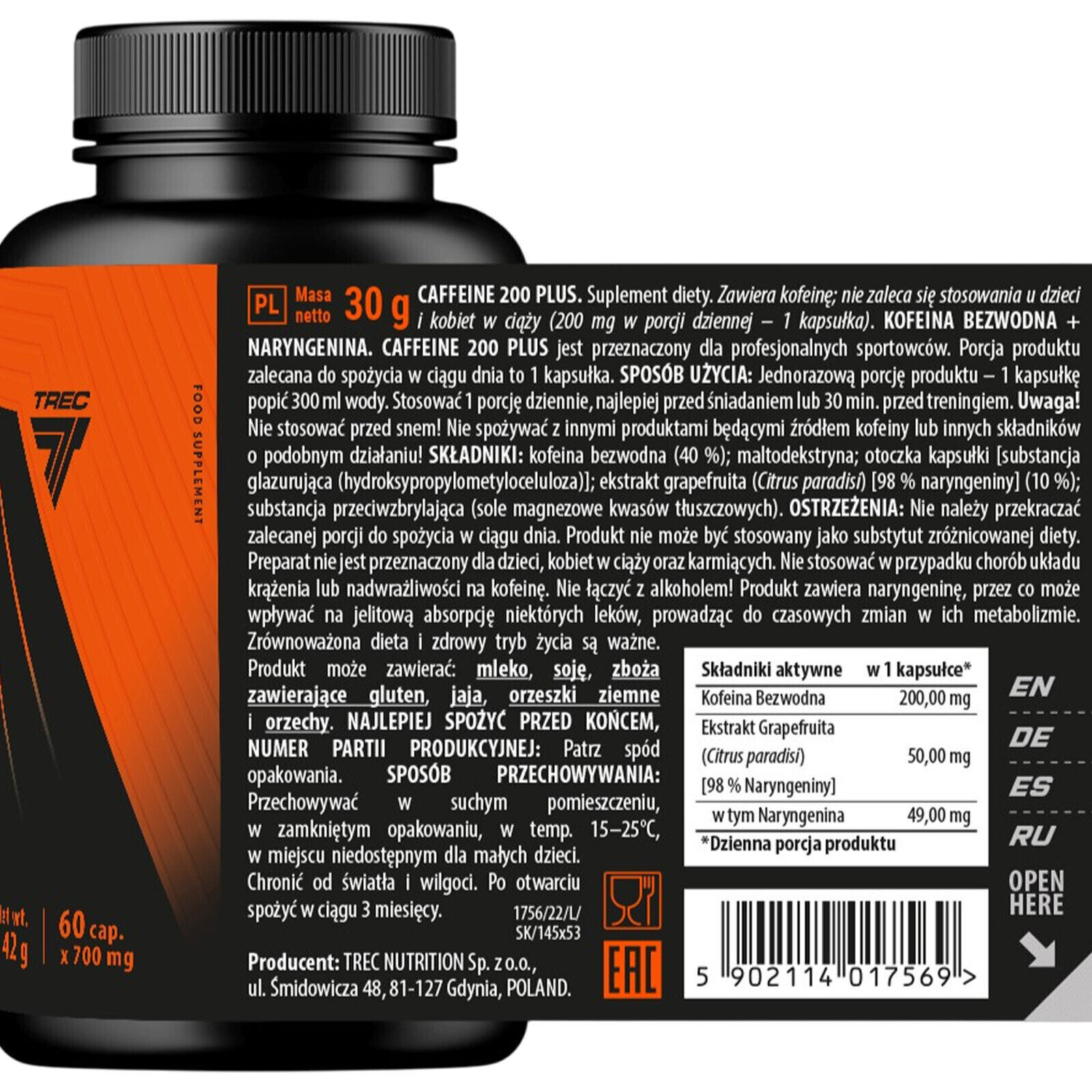 CAFFEINE 200 PLUS – provides instant energy and reduces the feeling of tiredness