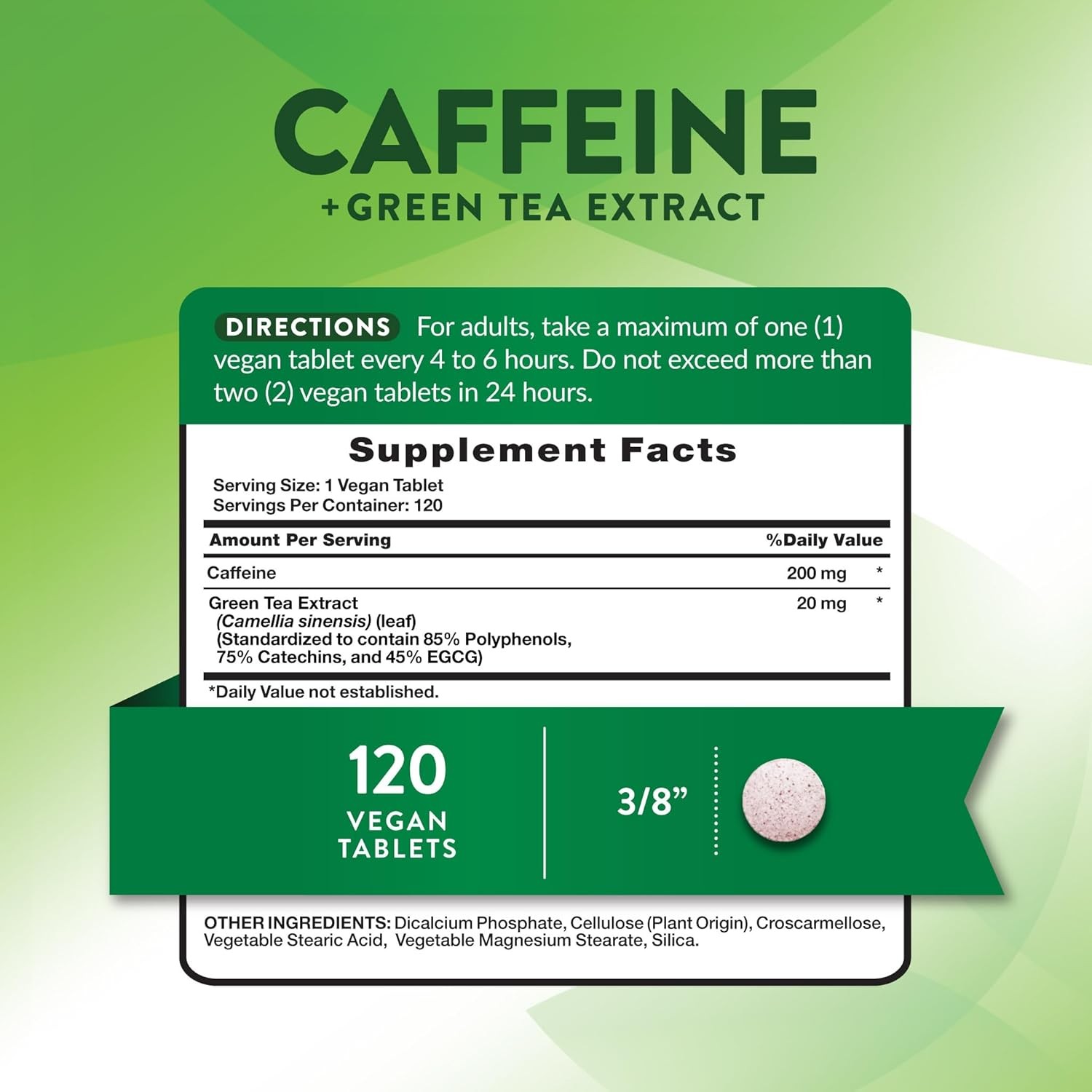 Caffeine Pills 200mg | 120 Tablets | with Green Tea Extract | by Nature’s Truth