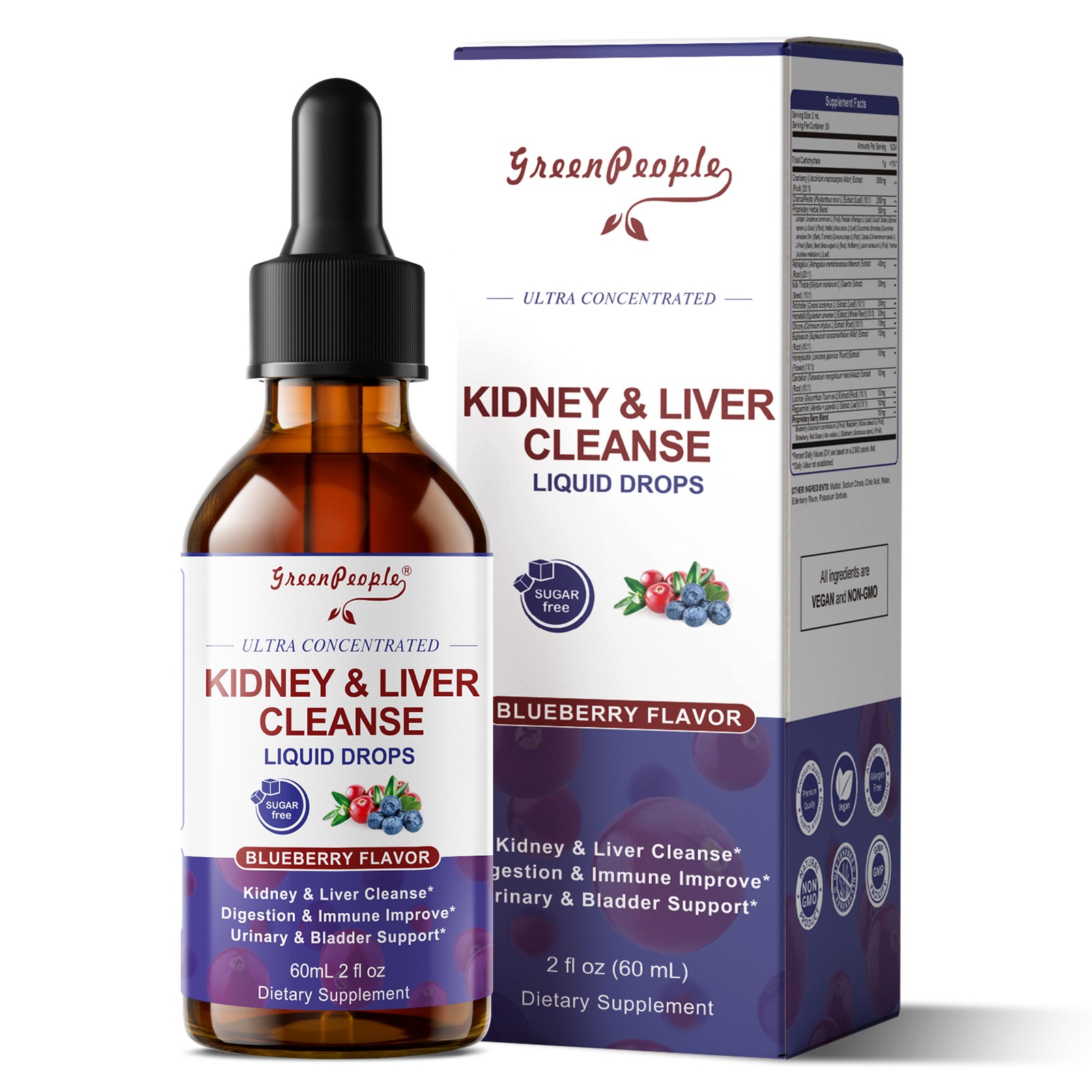 Kidney Liver Support Drops | 20:1 Cranberry Chanca Piedra Milk Thistle Vegan