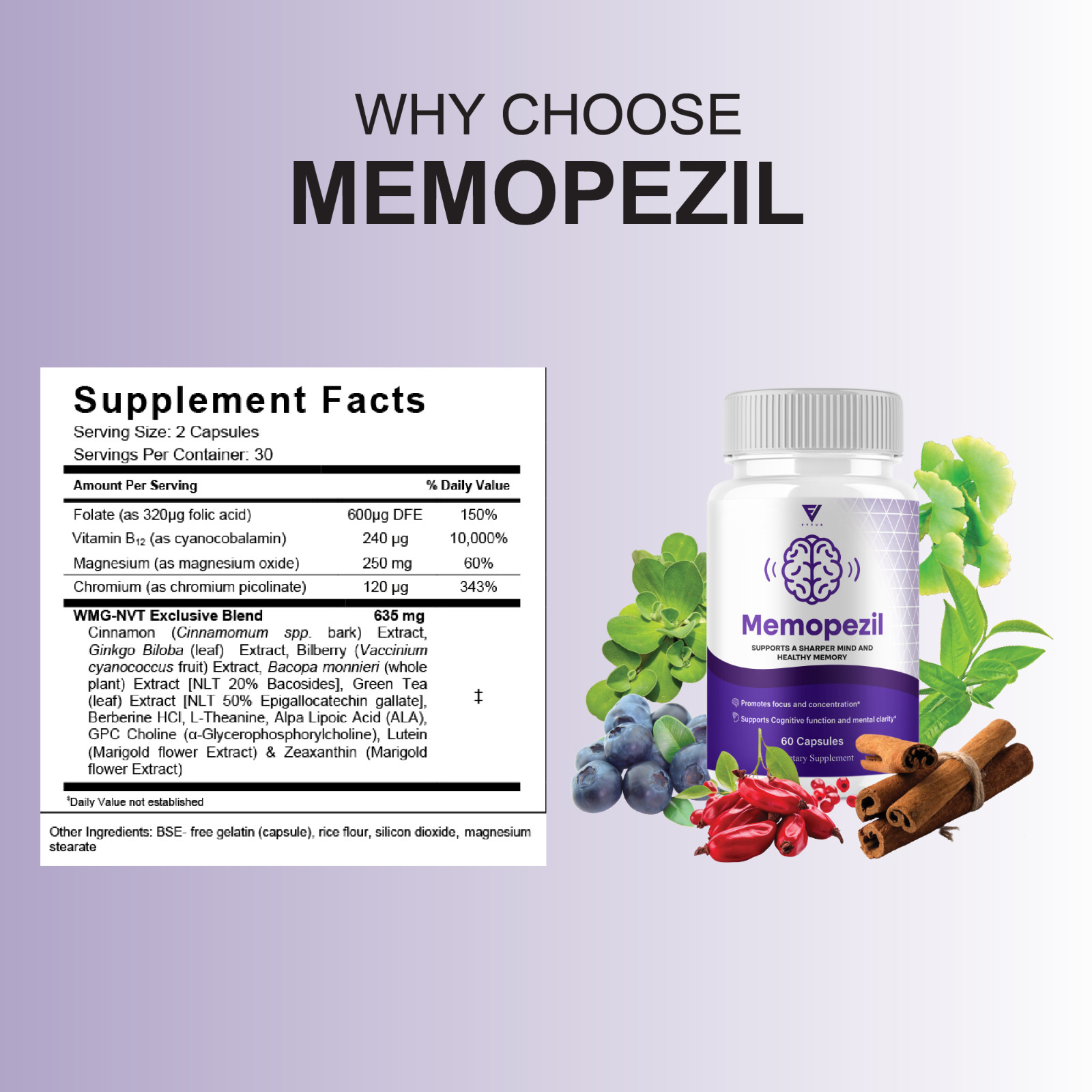 Memopezil Premium Health & Wellness Nootropic Supplement (60 Capsules)