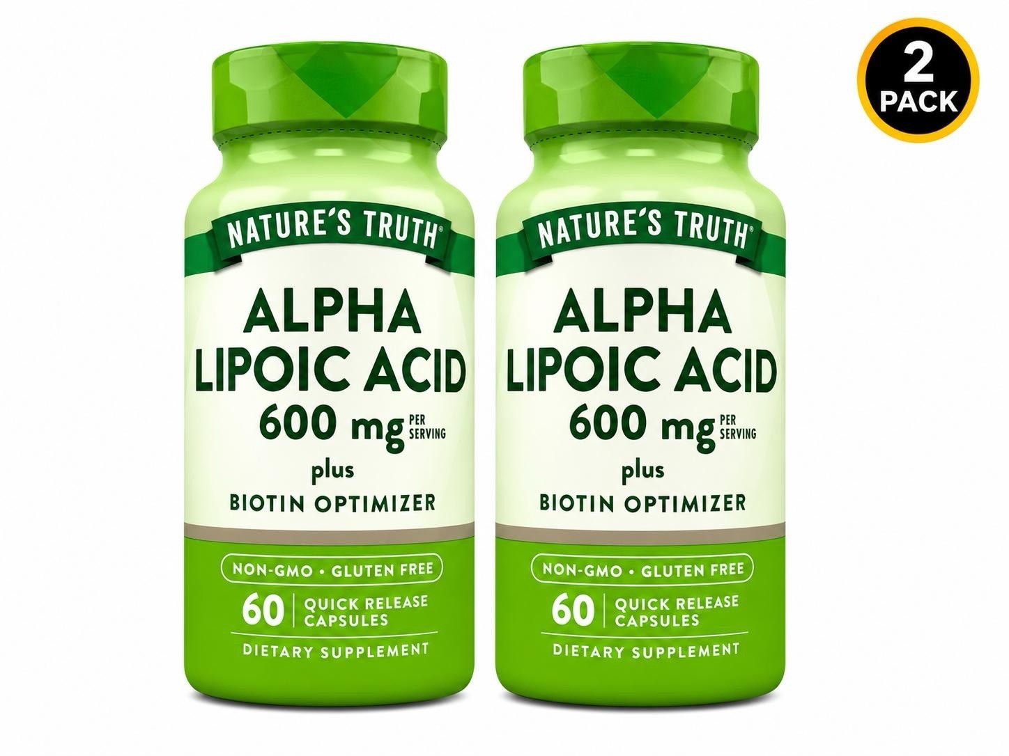 (2 Pack) Nature’s Truth Alpha Lipoic Acid 600mg+ Biotin Optimizer Exp:09-27+ M36