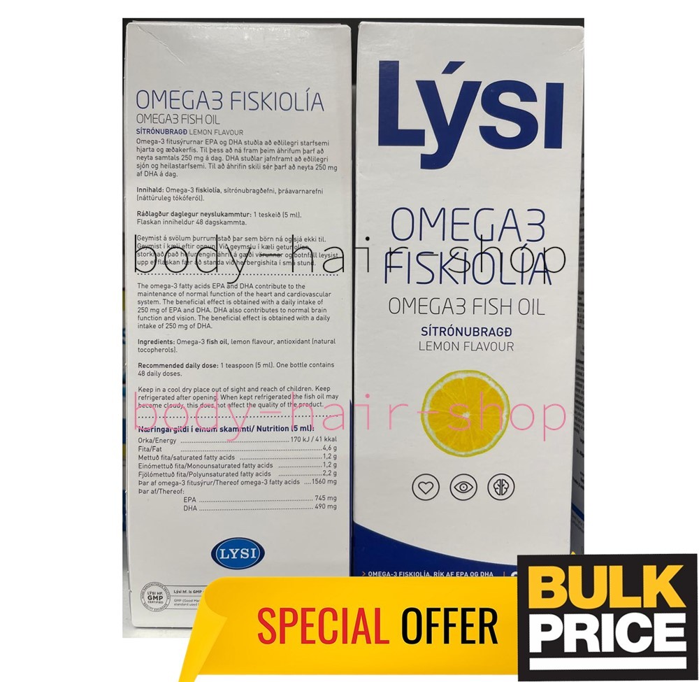 LYSI Icelandic Cod Liver Oil Omega-3 Fish Oil Lemon Liquid Food Supplement 240ml