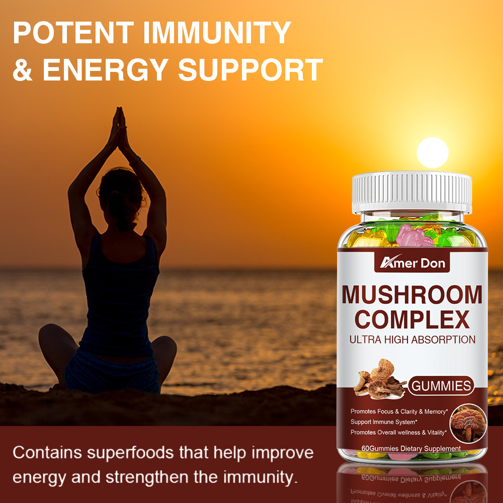 Mushroom Gummies Supplement 2500mg 10 Mushrooms Blend Reishi,Lions Mane US SHIP