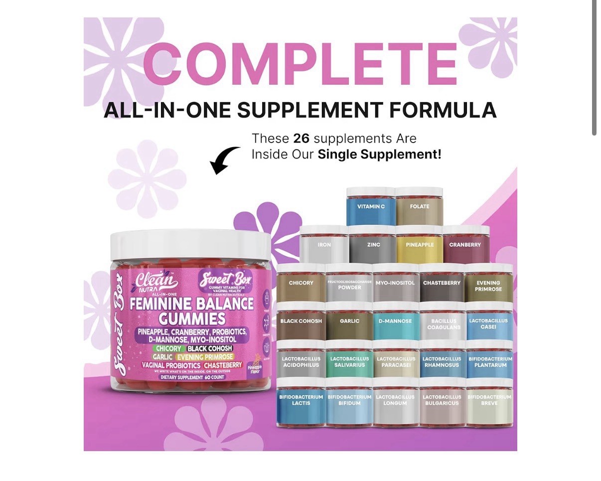 Clean Nutra Feminine Balance Gummies Vaginal Probiotic Ph Balance 60 Gummies