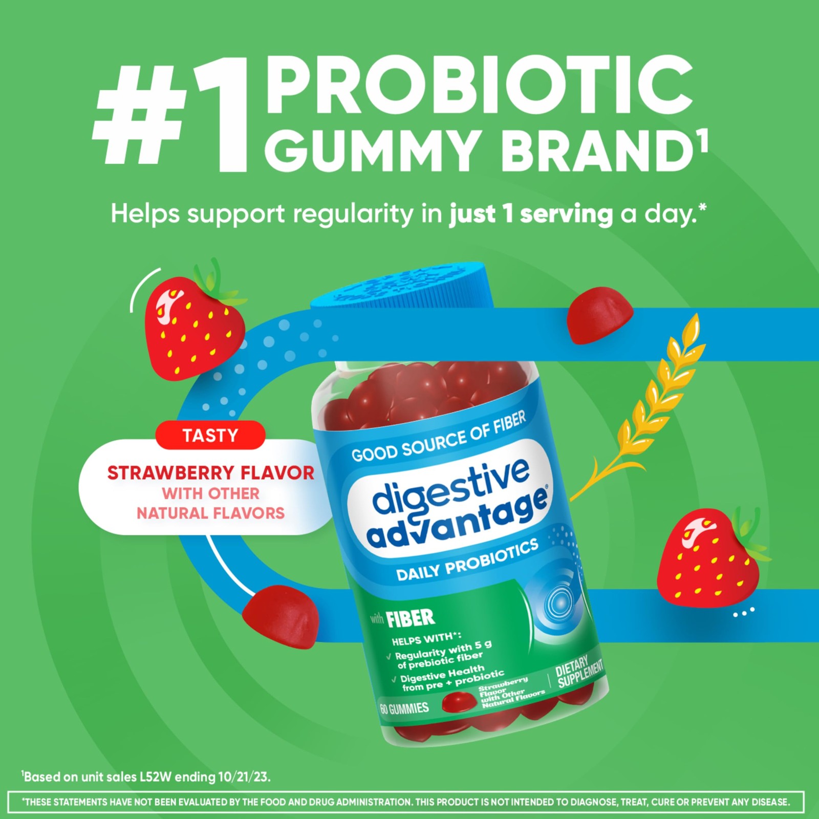 Digestive Advantage Prebiotic Fiber Supplement 60 Count (Pack of 1), Multi