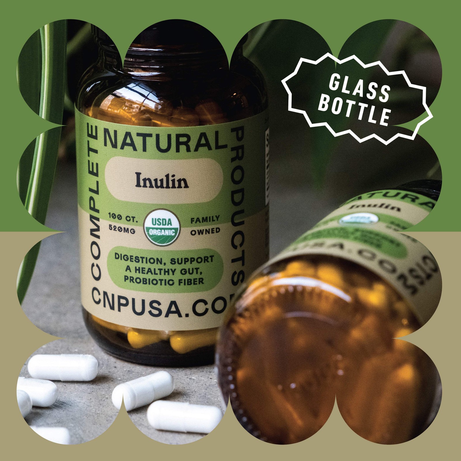 Organic Inulin Capsules – 520mg 100 Pills, Organic Jerusalem Artichoke Inulin