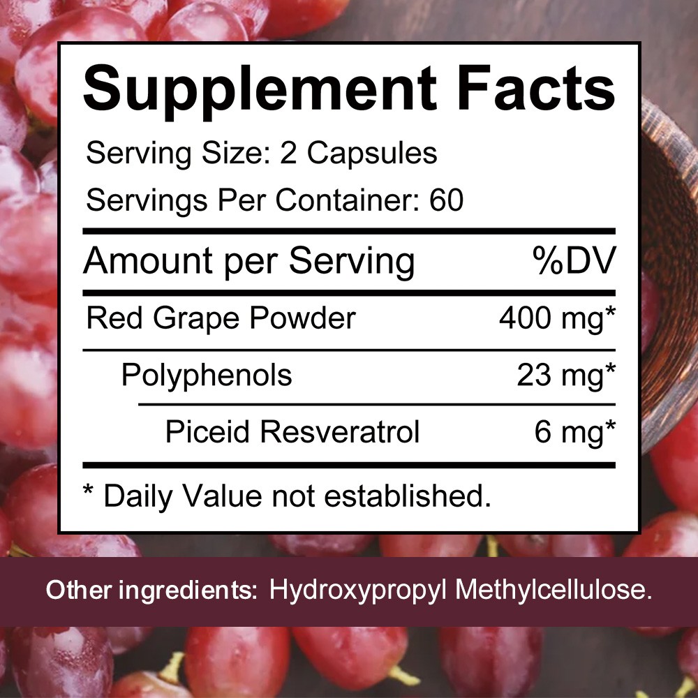 StressXcel Red Grape 400mg Capsules, Heart & Brain Support, 30~120 Caps, Non-GMO