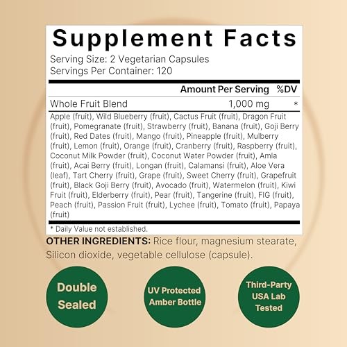 Fruit & Veggie Supplement – 480 Vegetarian Capsules | Natural 40 Whole Foods