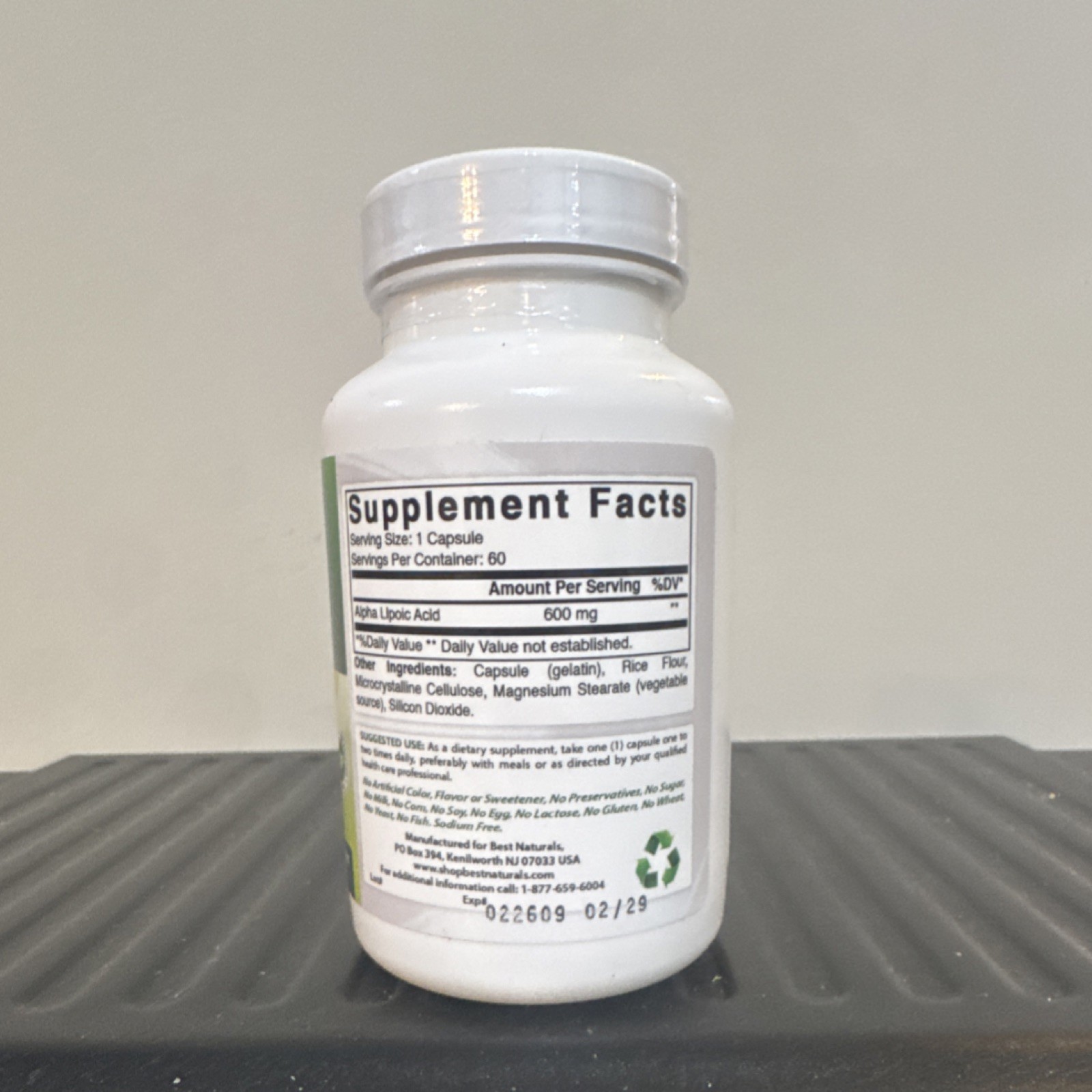 Best Naturals Alpha Lipoic Acid 600mg Antioxidant Vision/Nerve 60 Capsules