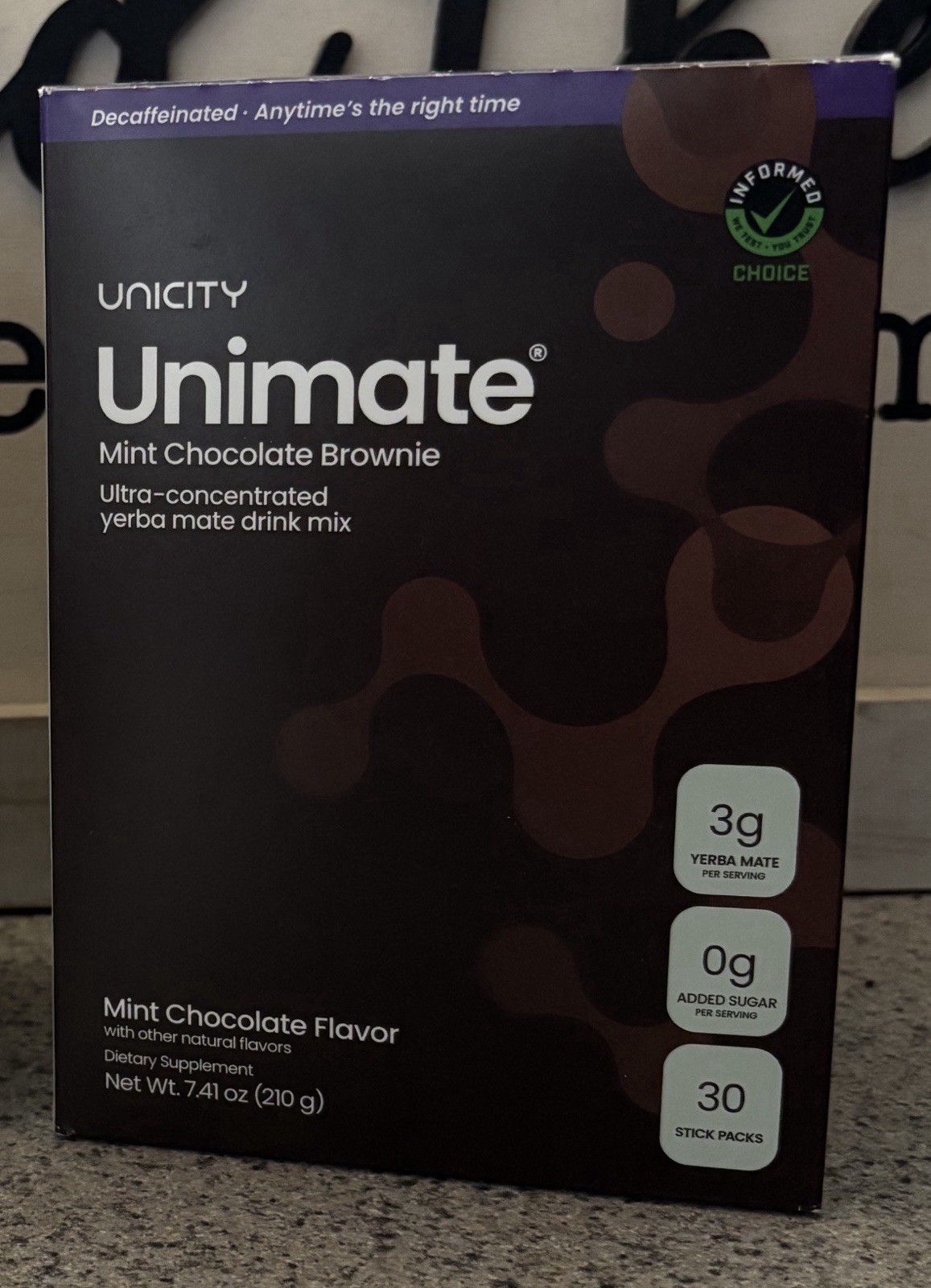Unicity Unimate Yerba Mate Drink Mix Mint Chocolate Brownie Decaf 30 ct 7.41oz