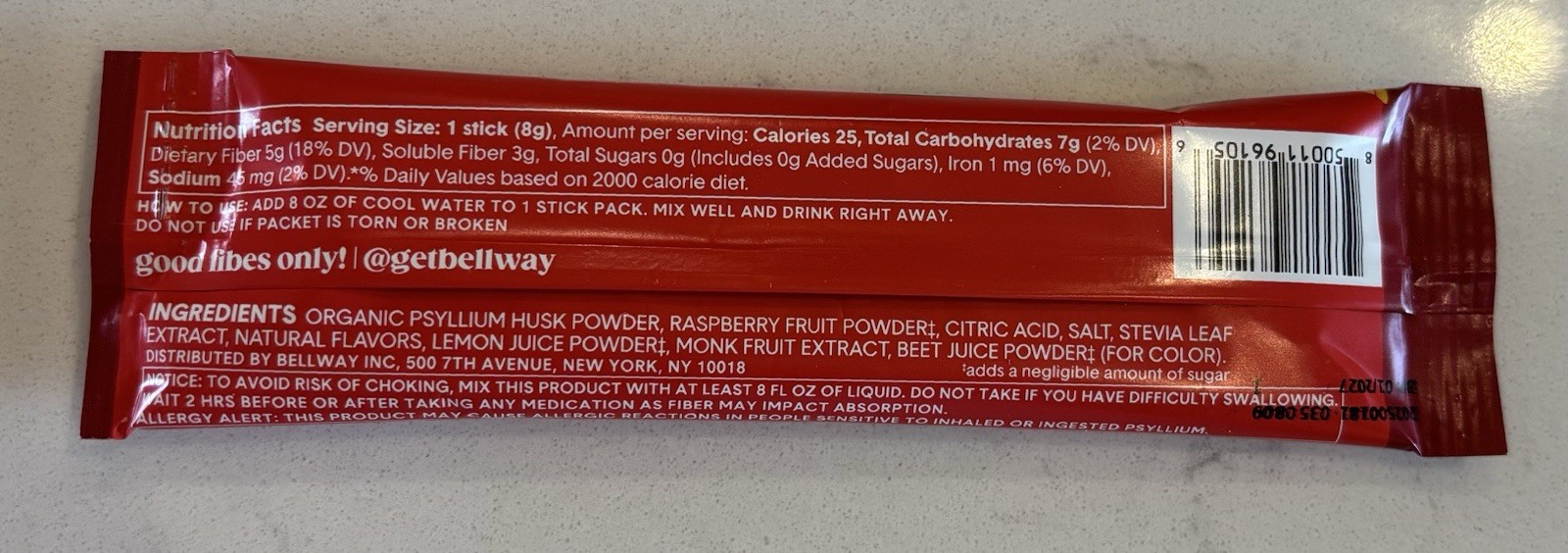 Bellway Super Fiber 5g Soluble Fiber Raspberry Lemon (20) Travel Sticks Exp 1/27