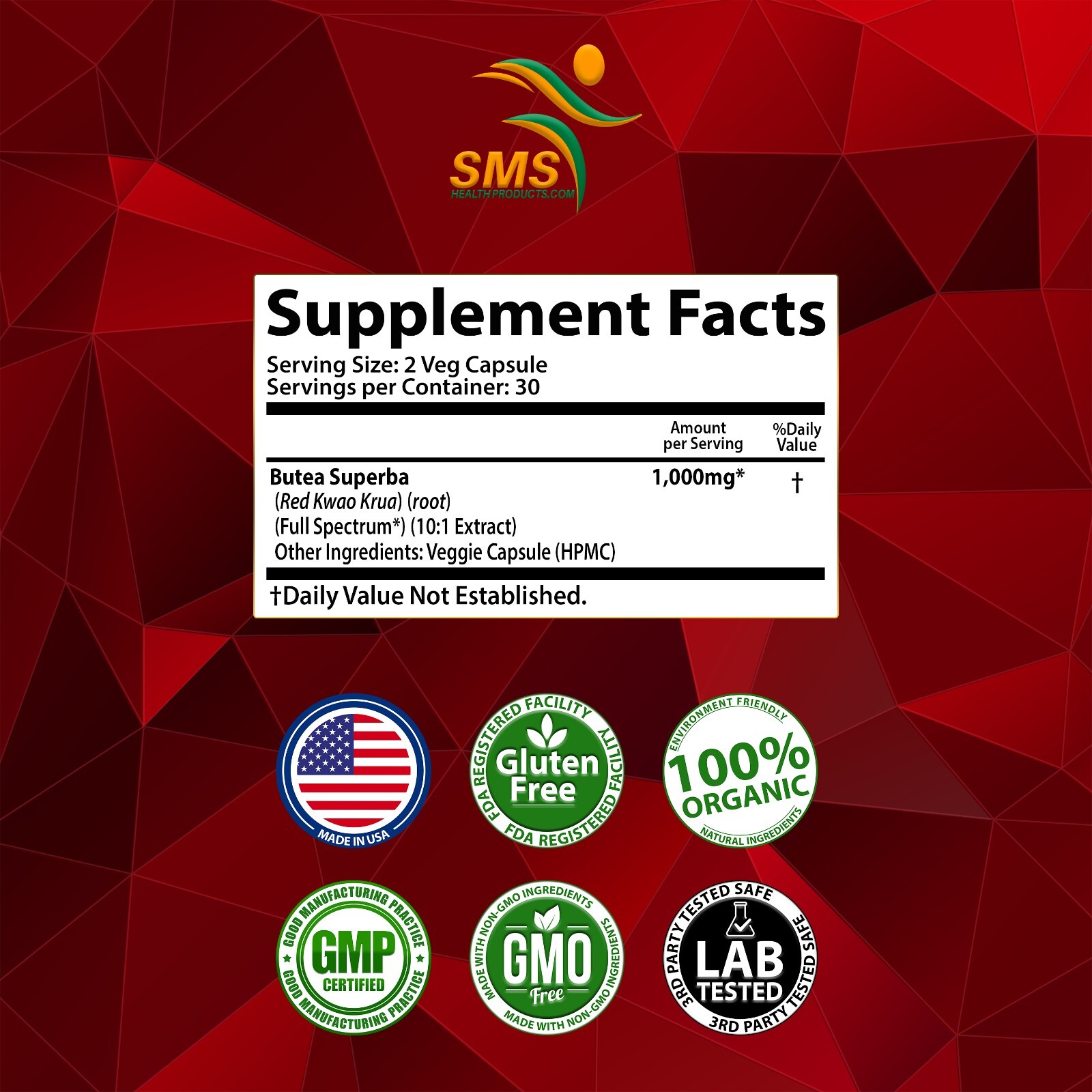 3 X Organic Butea Superba Red Kwao Krua 1000mg DAILY Veg Caps Men’s Health 180