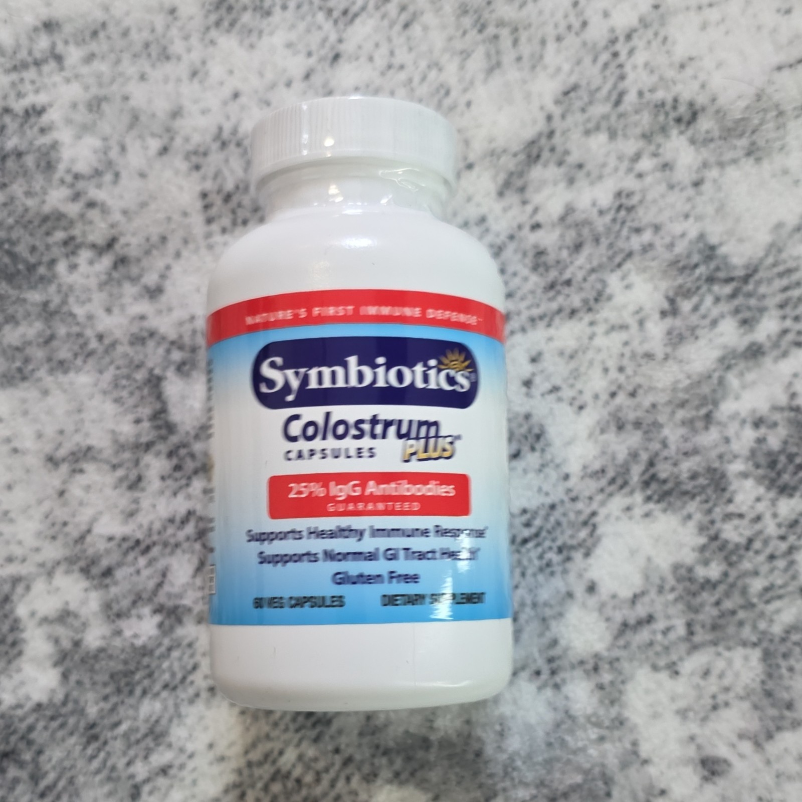 Symbiotics Colostrum Plus 25% IgG Antibodies Gluten-Free 60 Capsules Exp 09/2026