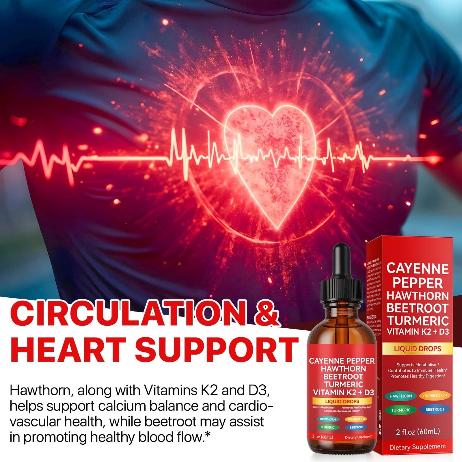 ZIXAOK Cayenne Pepper Liquid Drops with Hawthorn, Vitamin K2 & D3