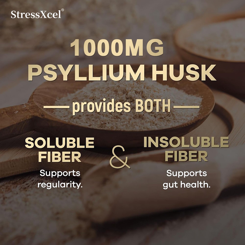 StressXcel Psyllium Husk 1000mg Per Serving,30~120Caps,Supports Digestive Health