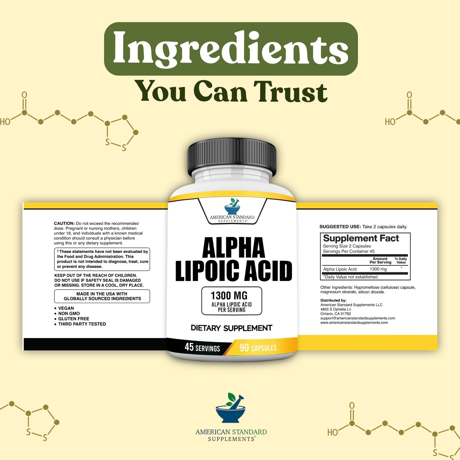 Alpha Lipoic Acid 1300mg Per Serving, ALA, Supports Glutathione Production, Supp