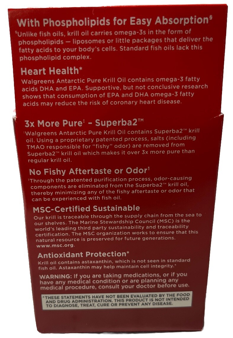 WALGREENS ANTARCTIC PURE KRILL OIL 500 mg DIETARY SUPPLEMENT 40 SOFT GEL 11/2026