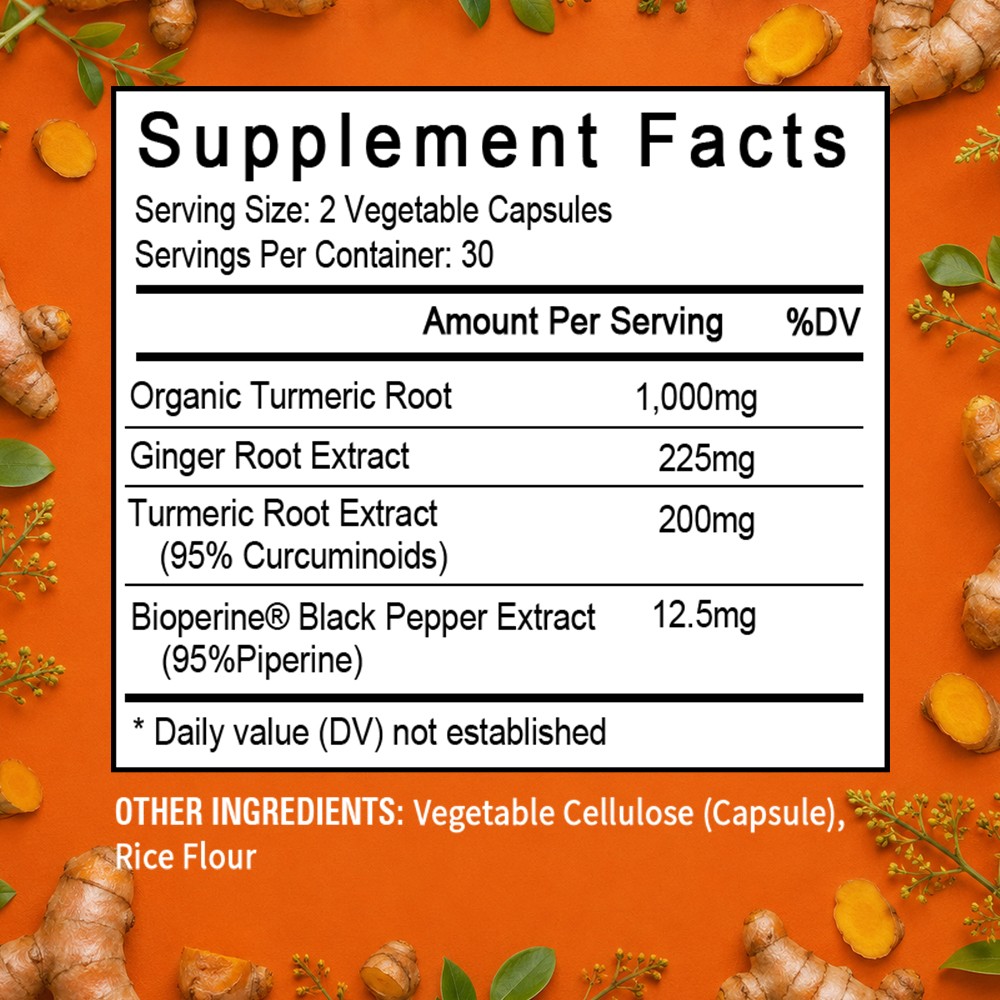 Organic Turmeric Curcumin- for Joint, Immune & Digestive Health 30/60/120 Caps