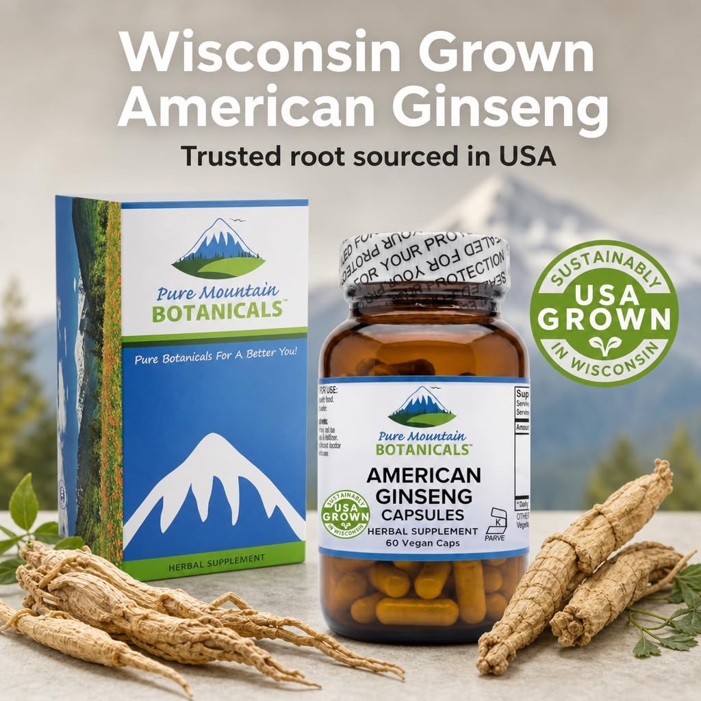 Pure Mountain American Ginseng Capsules – Kosher Vegan 400mg Panax Quinquefolia